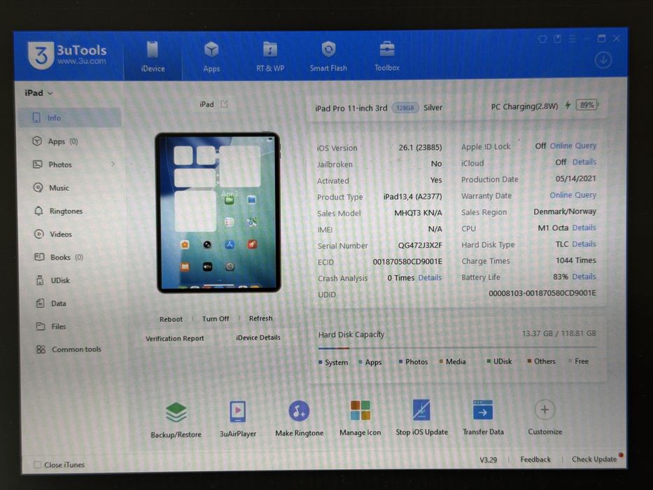iPad Pro 11 3. gen. (A2377) - 128GB - Apple M1 - faktura VAT 23%