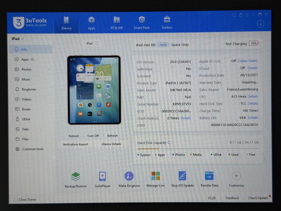 iPad mini 6 (A2567) - 64GB - Space Gray - uszkodzony - faktura VAT 23%
