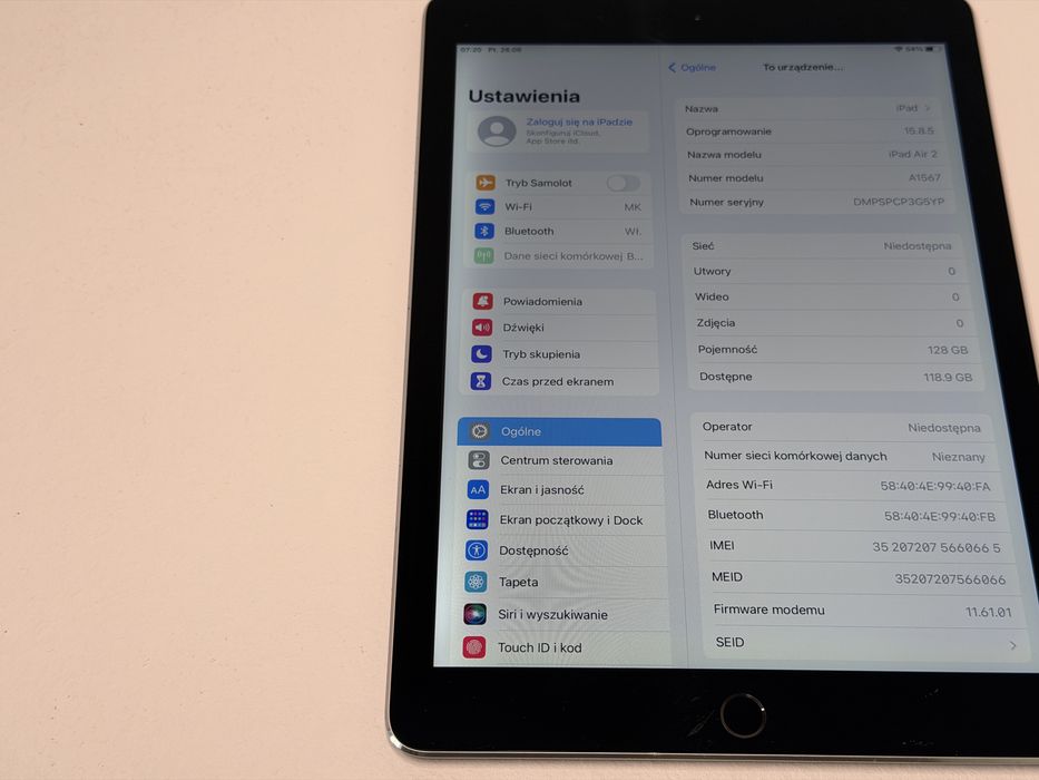 iPad Air 2 (A1567) - 128GB - Cellular (LTE) - faktura VAT 23%