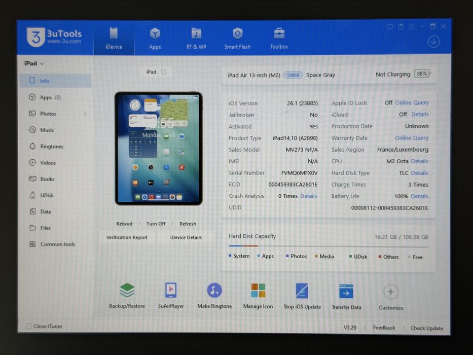 iPad Air 6 13 (A2898) - 128GB - Apple M2 - wada - faktura VAT 23%