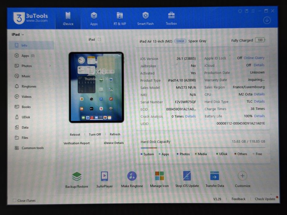 iPad Air 6 13 (A2898) - 128GB - Apple M2 - wada - faktura VAT 23%