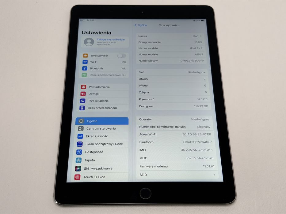 iPad Air 2 (A1567) - 128GB - Cellular (LTE) - faktura VAT 23%