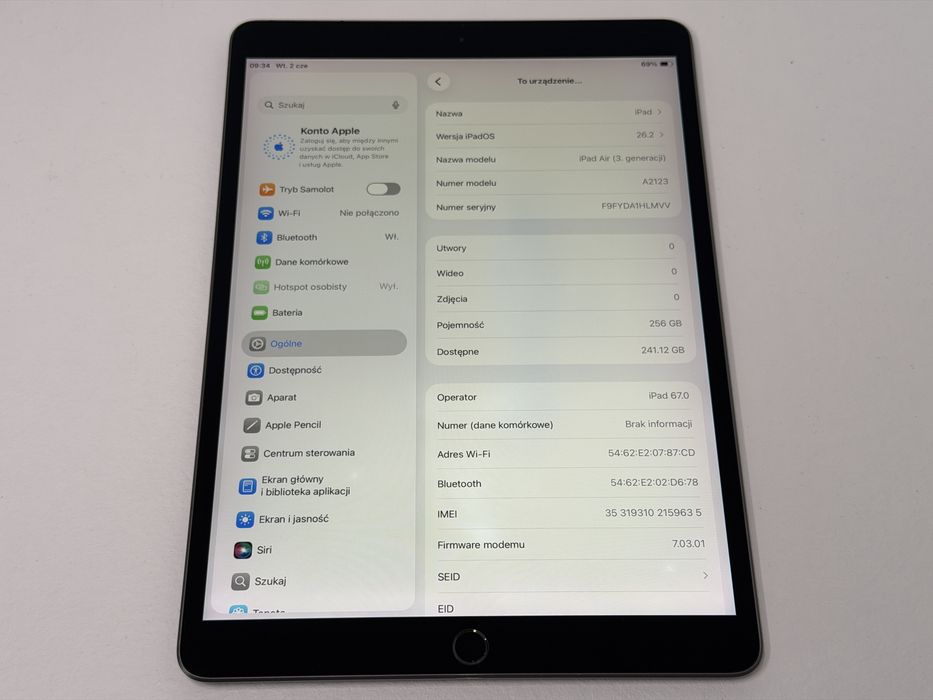 iPad Air 3 (A2123) - 256GB - Cellular (LTE) - faktura VAT 23%