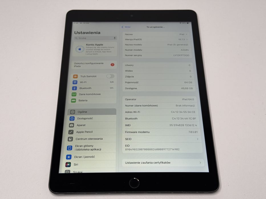 iPad 9. gen. (A2604) - 64GB - Cellular (LTE) - faktura VAT 23%