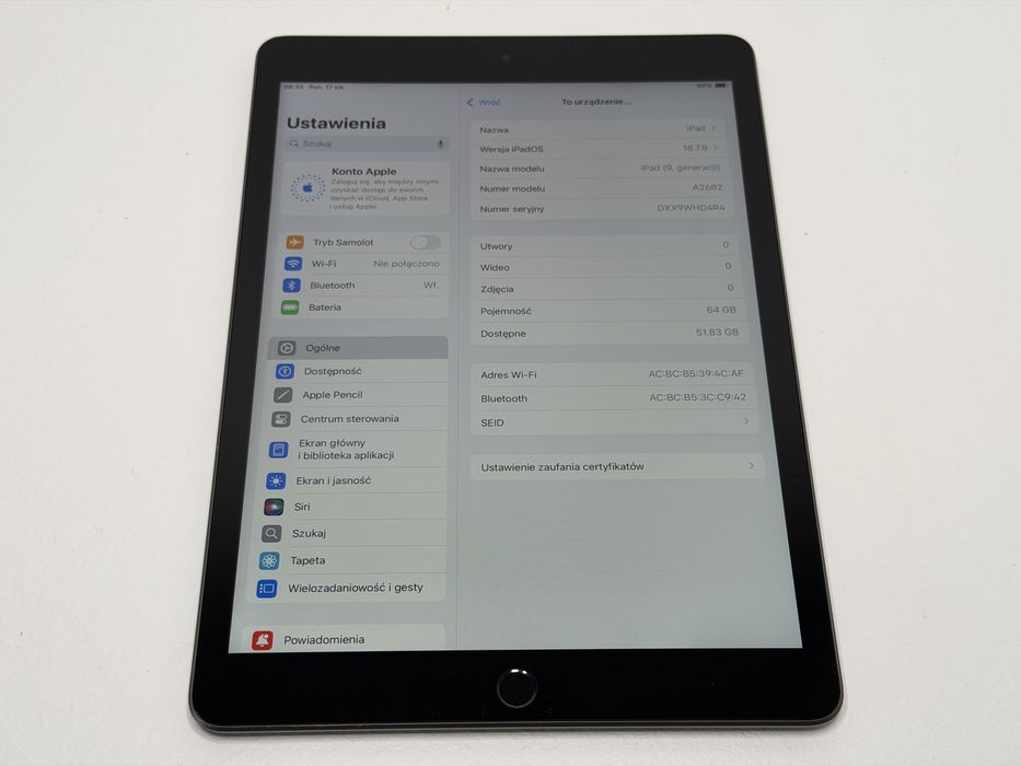 iPad 9. gen. (A2602) - 64GB - Space Gray - faktura VAT 23%