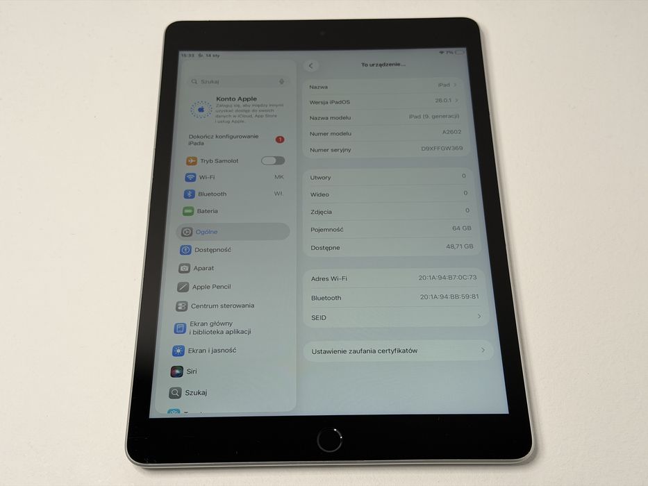 iPad 9. gen. (A2602) - 64GB - faktura VAT 23%