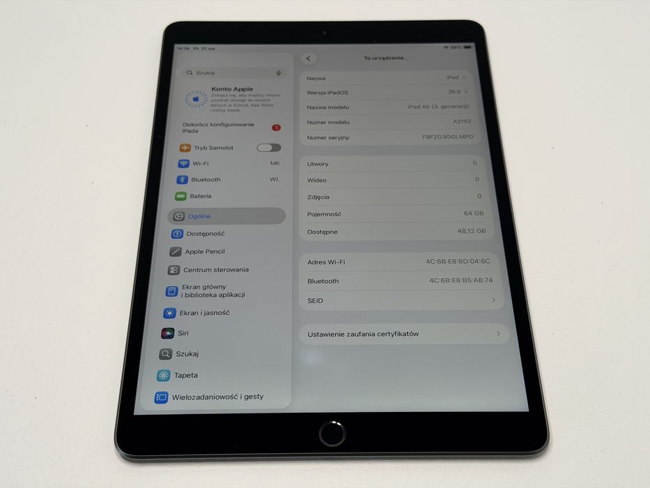 iPad Air 3 (A2152) - 64GB - Space Gray - faktura VAT 23%