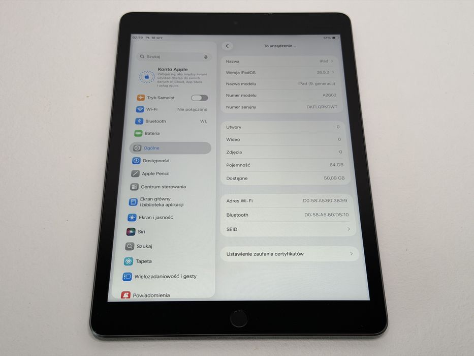 iPad 9. gen. (A2602) - 64GB - Space Gray - faktura VAT 23%
