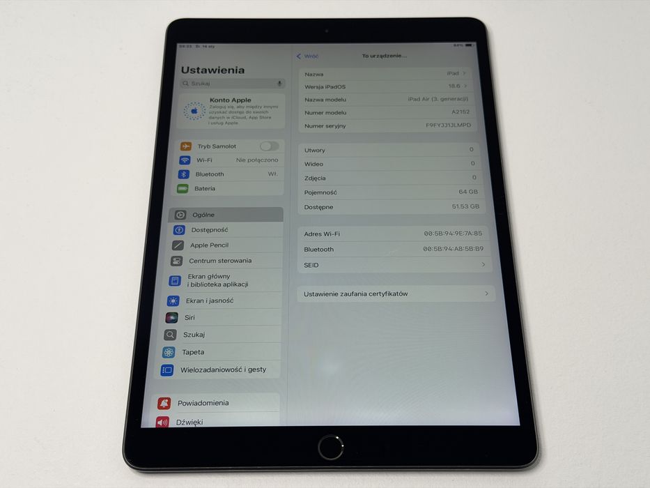 iPad Air 3 (A2152) - 64GB - faktura VAT 23%