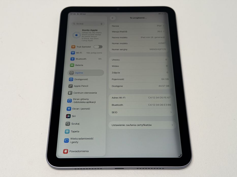 iPad mini 6 (A2567) - 64GB - wada - faktura VAT 23%