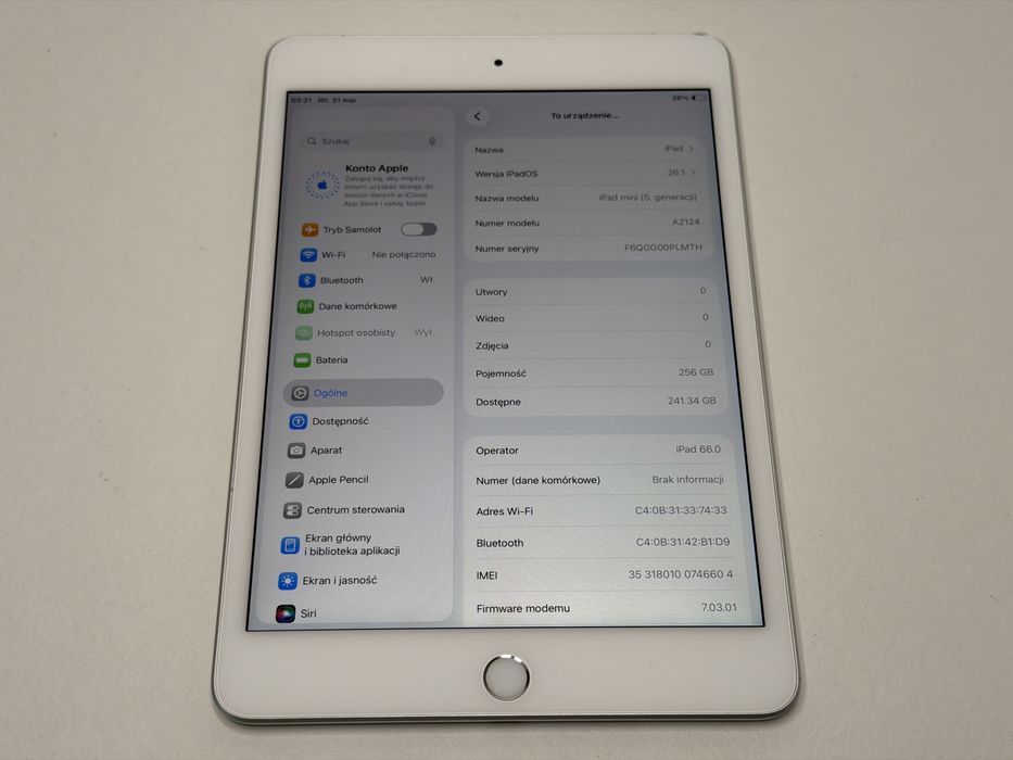 iPad mini 5 (A2124) - 256GB - Cellular (LTE) - faktura VAT 23%