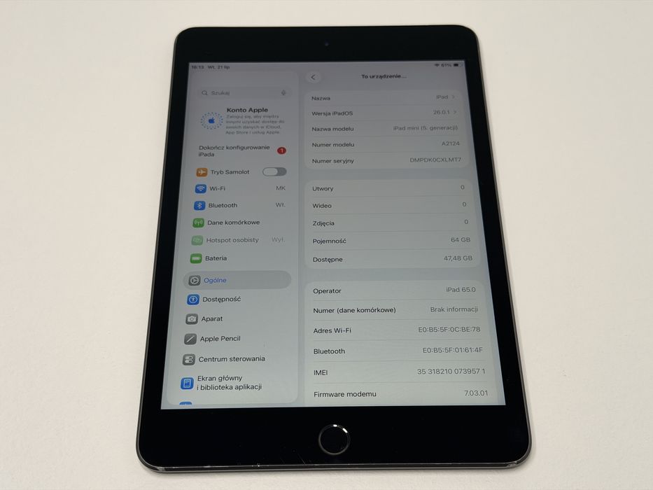 iPad mini 5 (A2124) - Cellular (LTE) - 64GB - faktura VAT 23%