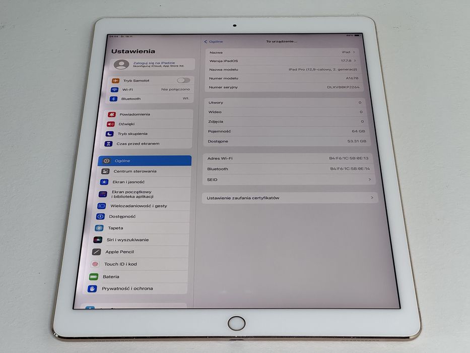 iPad Pro 12.9 2. gen. (A1670) - 64GB - faktura VAT 23%