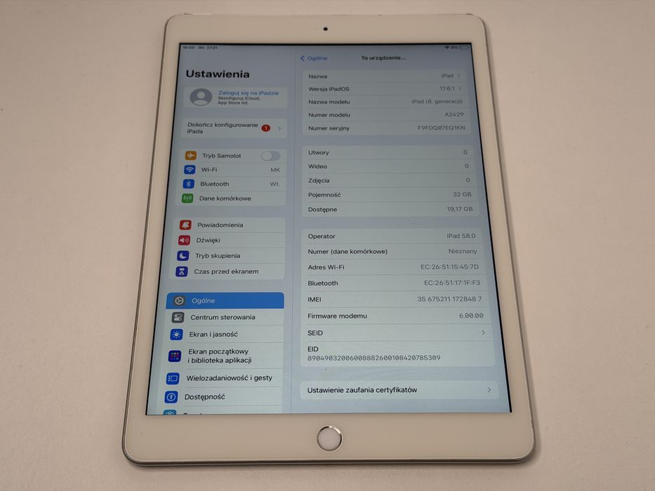 iPad 8. gen. (A2429) - 32GB - Cellular (LTE) - faktura VAT 23%