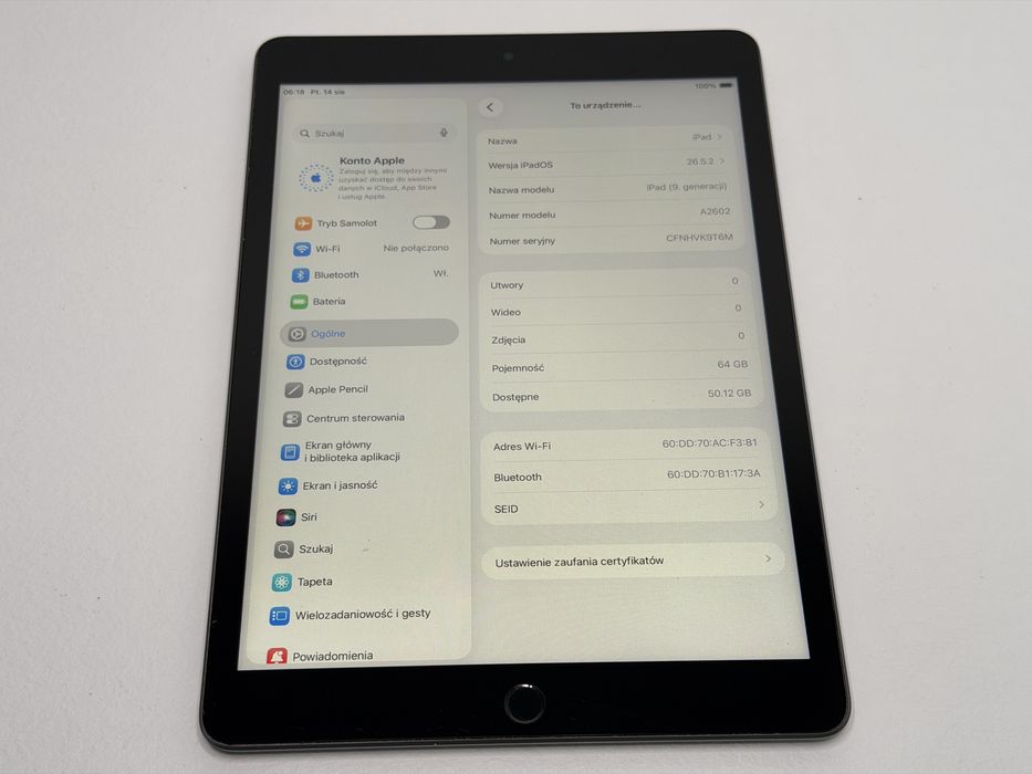 iPad 9. gen. (A2602) - 64GB - Space Gray - faktura VAT 23%