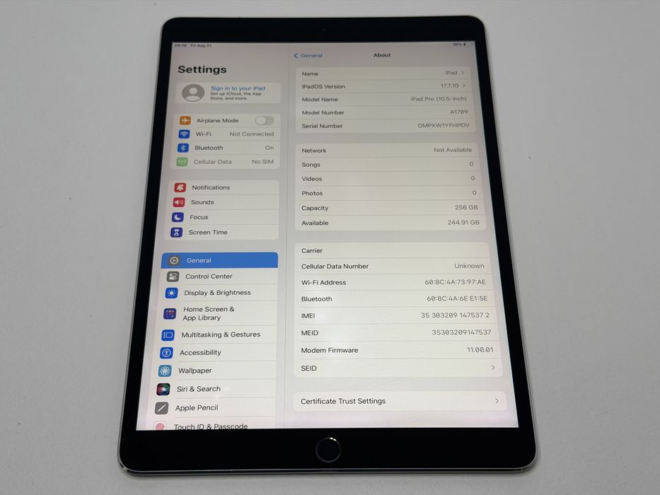 iPad Pro 10.5 (A1709) - 256GB - Cellular (LTE) - Space Gray - faktura VAT 23%