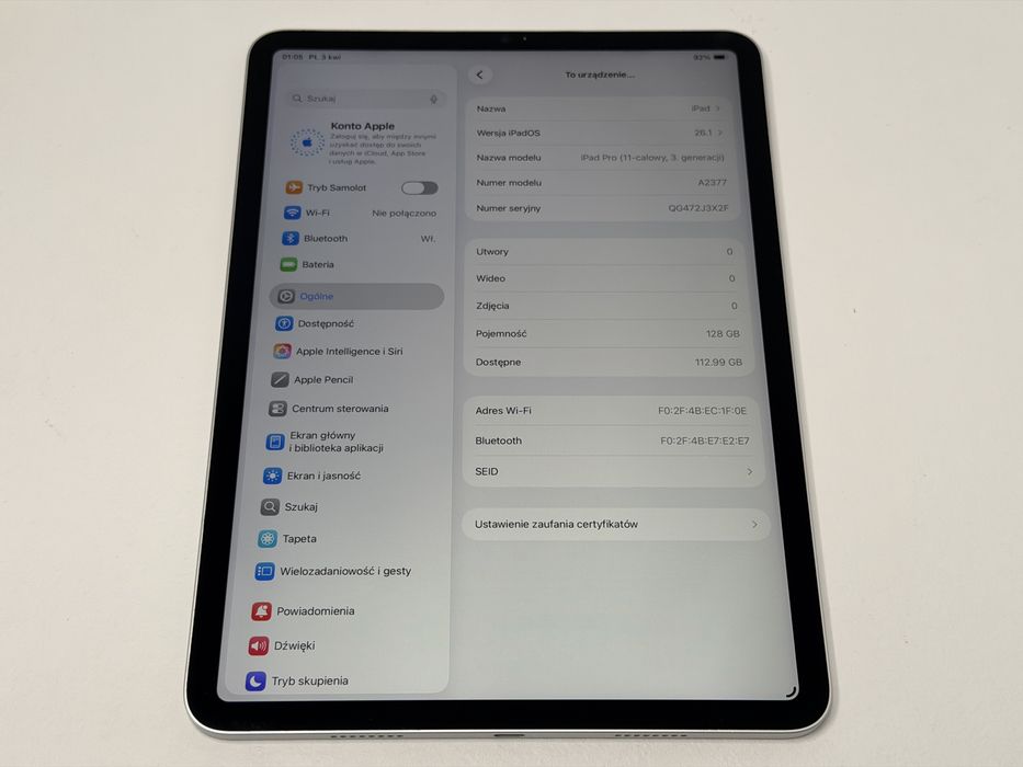 iPad Pro 11 3. gen. (A2377) - 128GB - Apple M1 - faktura VAT 23%
