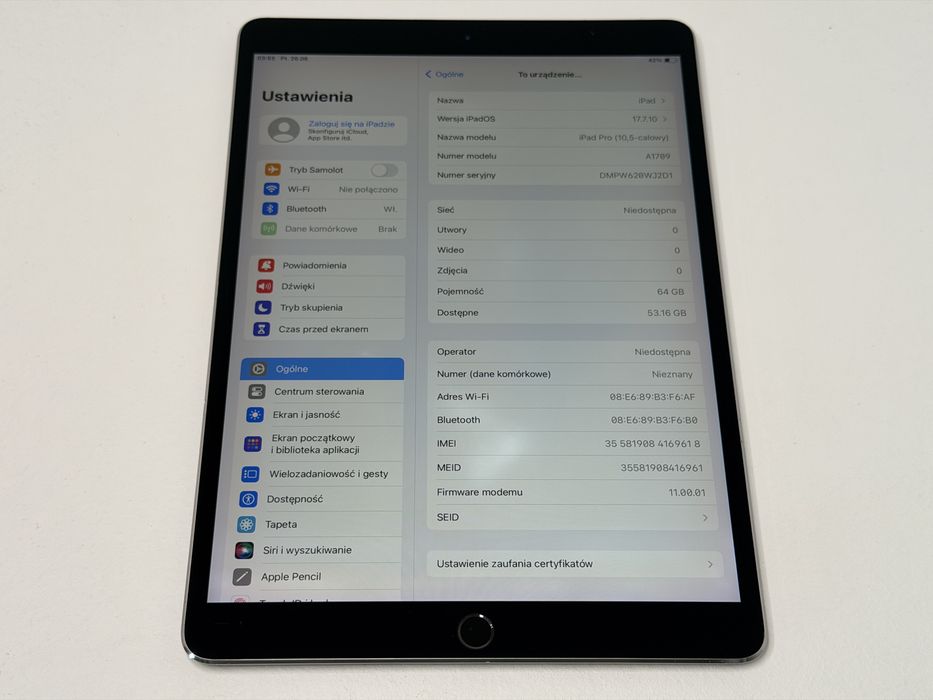 iPad Pro 10.5 (A1709) - 64GB - Cellular (LTE) - faktura VAT 23%