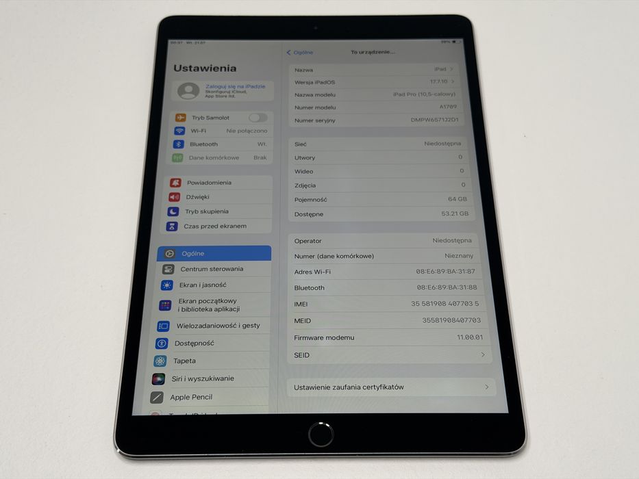 iPad Pro 10.5 (A1709) - 64GB - Cellular (LTE) - faktura VAT 23%