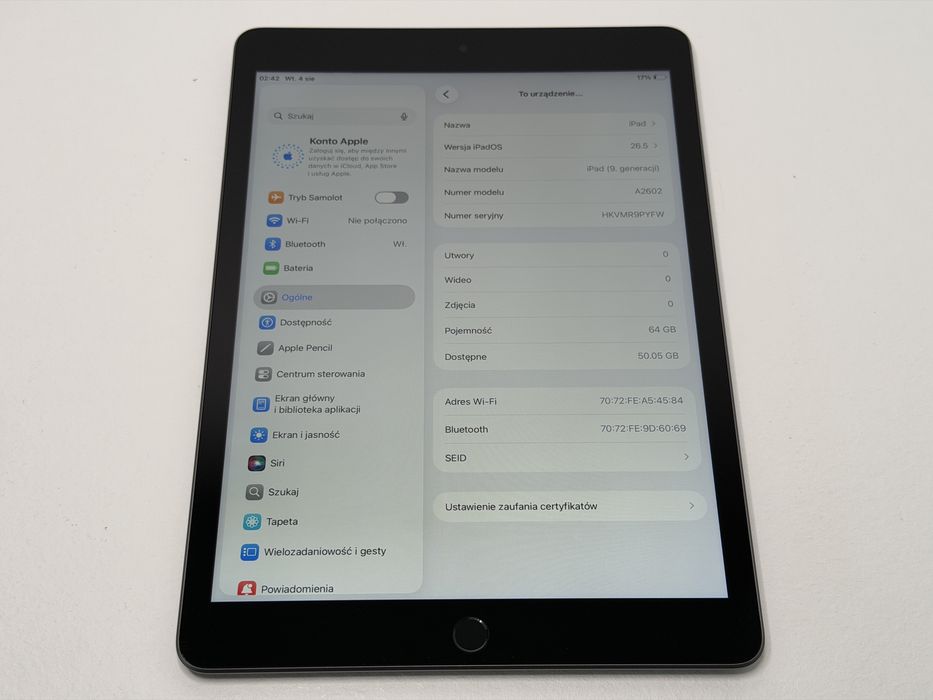 iPad 9. gen. (A2602) - 64GB - Space Gray - faktura VAT 23%