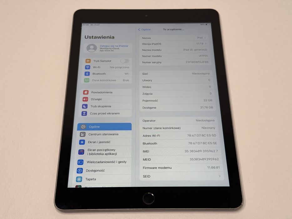 iPad 6 (A1954) - 32GB - Cellular (LTE) - faktura VAT 23%
