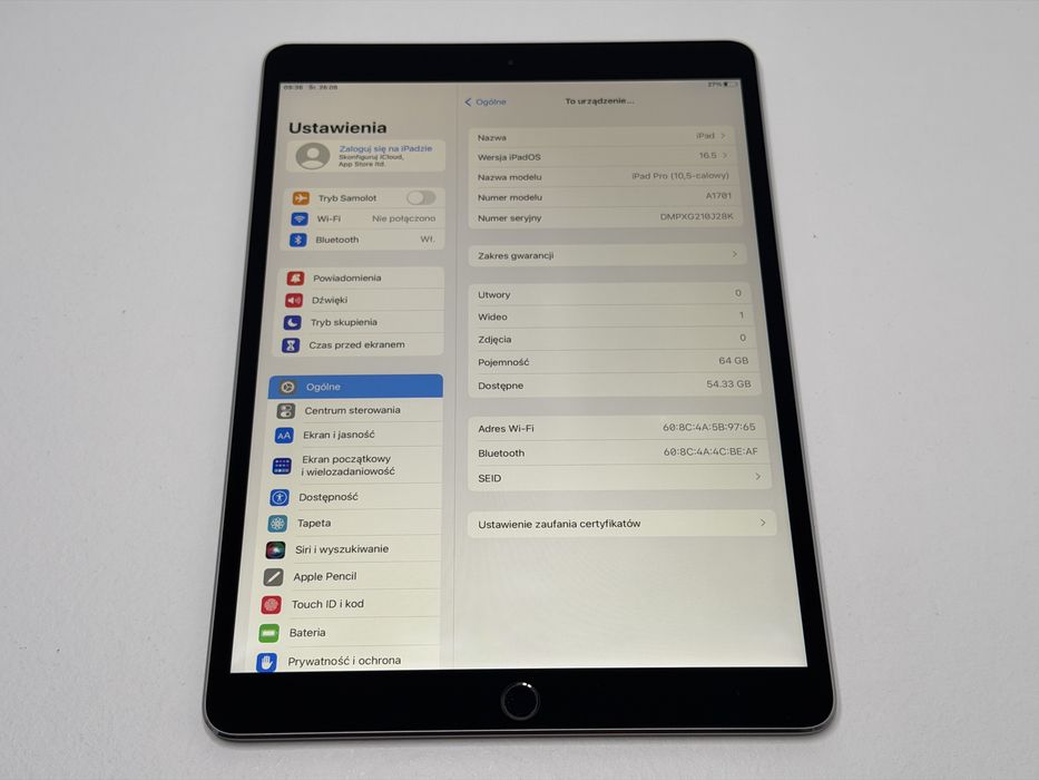 iPad Pro 10.5 (A1701) - 64GB - Space Gray - faktura VAT 23%