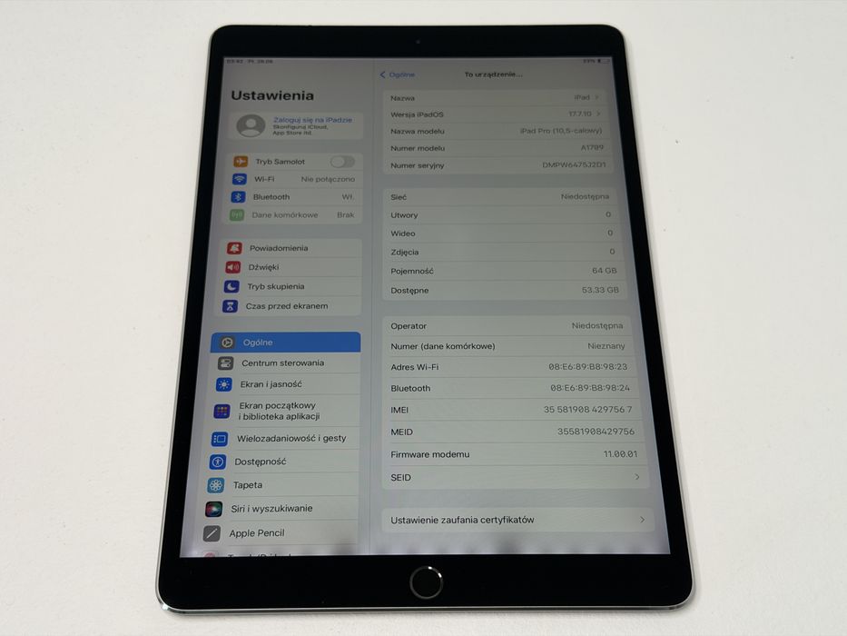 iPad Pro 10.5 (A1709) - 64GB - Cellular (LTE) - faktura VAT 23%
