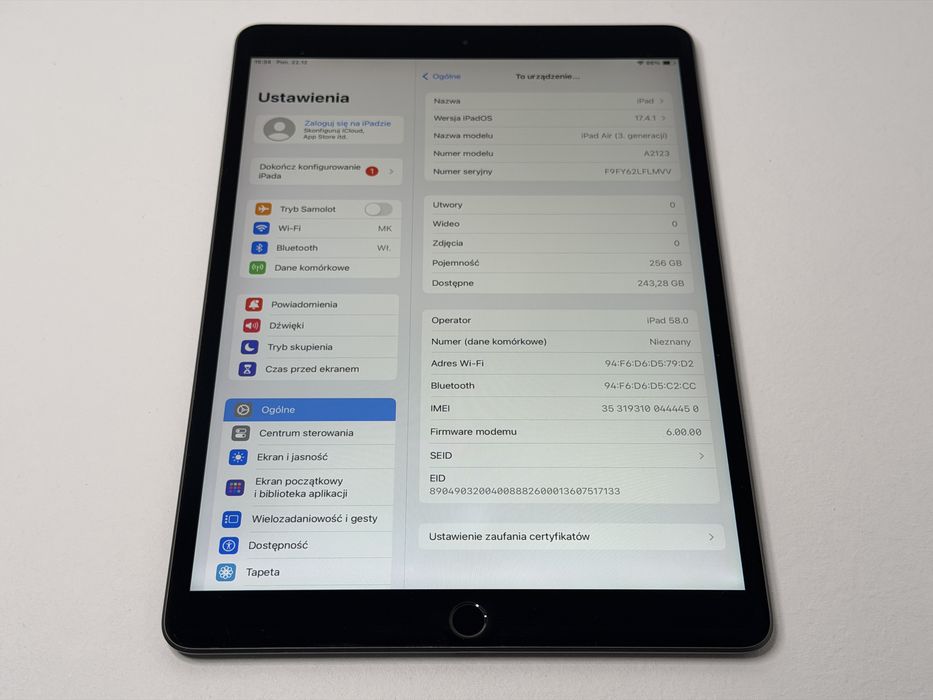 iPad Air 3 (A2123) - 256GB - Cellular (LTE) - faktura VAT 23%