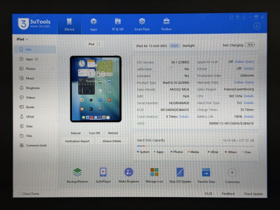iPad Air 6 13 (A2898) - 256GB - Apple M2 - wada - faktura VAT 23%