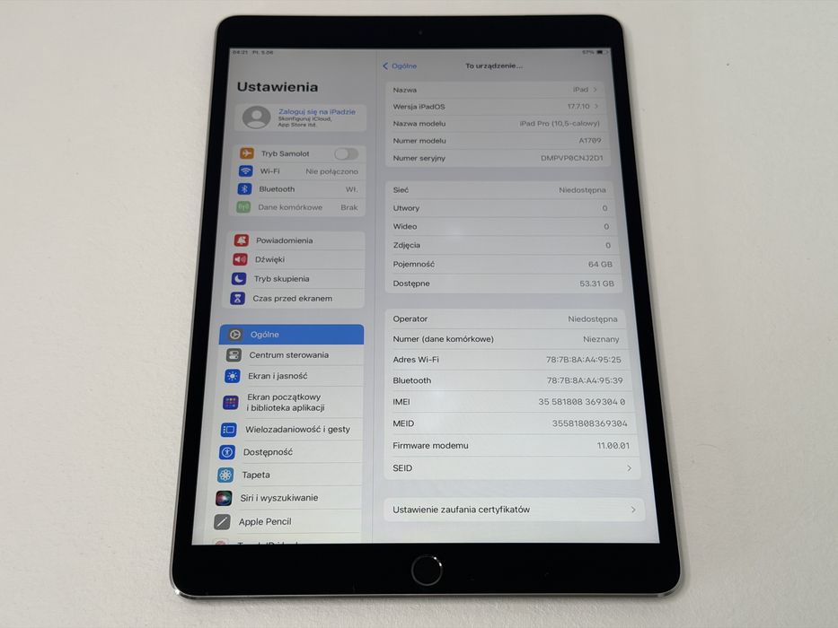 iPad Pro 10.5 (A1709) - 64GB - Cellular (LTE) - faktura VAT 23%