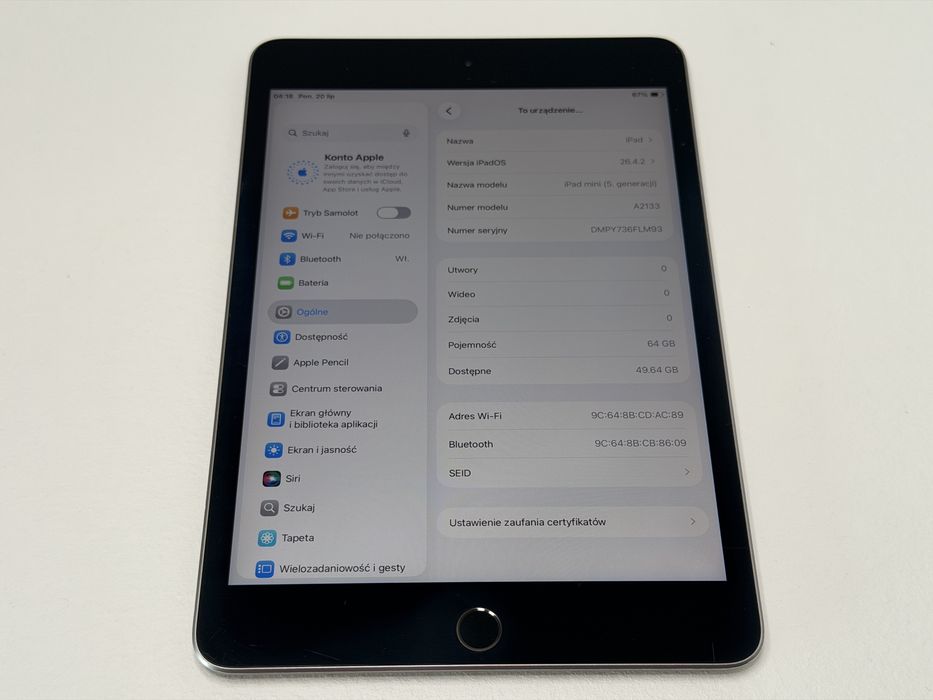 iPad mini 5 (A2133) - 64GB - faktura VAT 23%