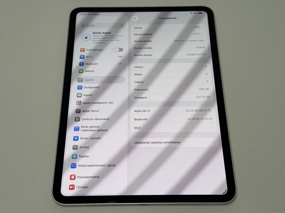 iPad Pro 11 5. gen. (A2836) - 256GB - Apple M4 - faktura VAT 23%
