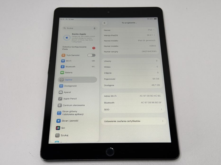 iPad 9. gen. (A2602) - 64GB - faktura VAT 23%