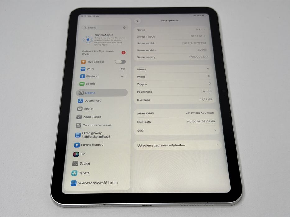 iPad 10. gen. (A2696) - 64GB - Silver - faktura VAT 23%