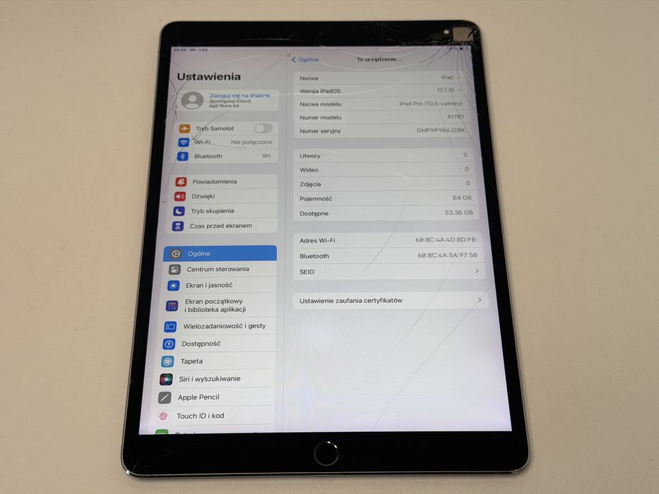 iPad Pro 10.5 (A1701) - 64GB - zbity - faktura VAT 23%