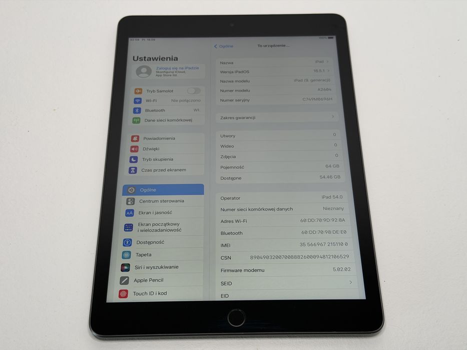 iPad 9. gen. (A2604) - 64GB - Cellular (LTE) - Space Gray - faktura VAT 23%