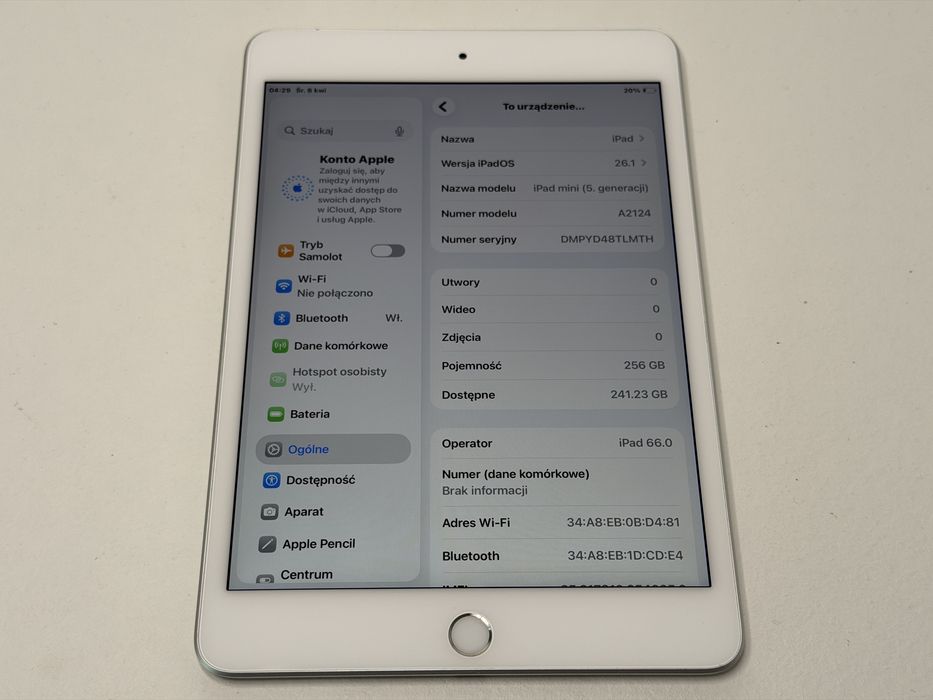 iPad mini 5 (A2124) - 256GB - Cellular (LTE) - faktura VAT 23%