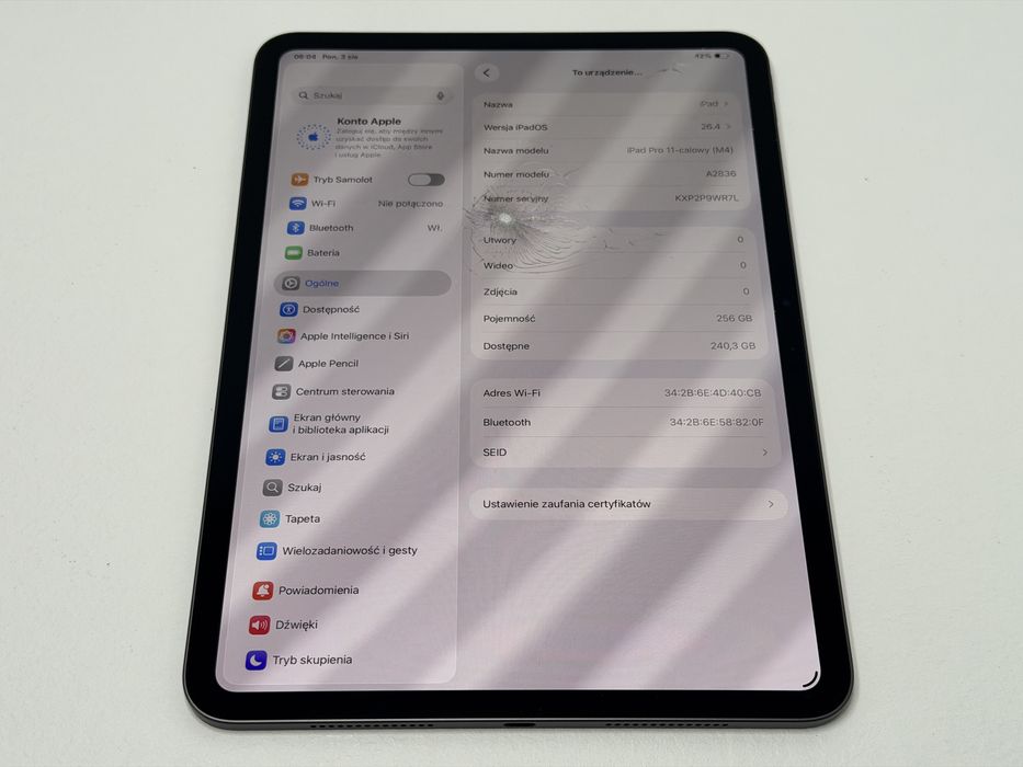iPad Pro 11 5. gen. (A2836) - Apple M4 - zbity - faktura VAT 23%