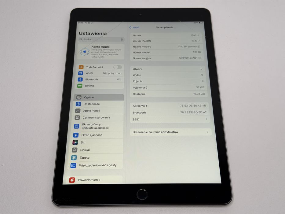 iPad 8. gen. (A2270) - 32GB - faktura VAT 23%