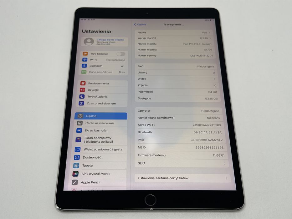 iPad Pro 10.5 (A1709) - 64GB - Cellular (LTE) - faktura VAT 23%