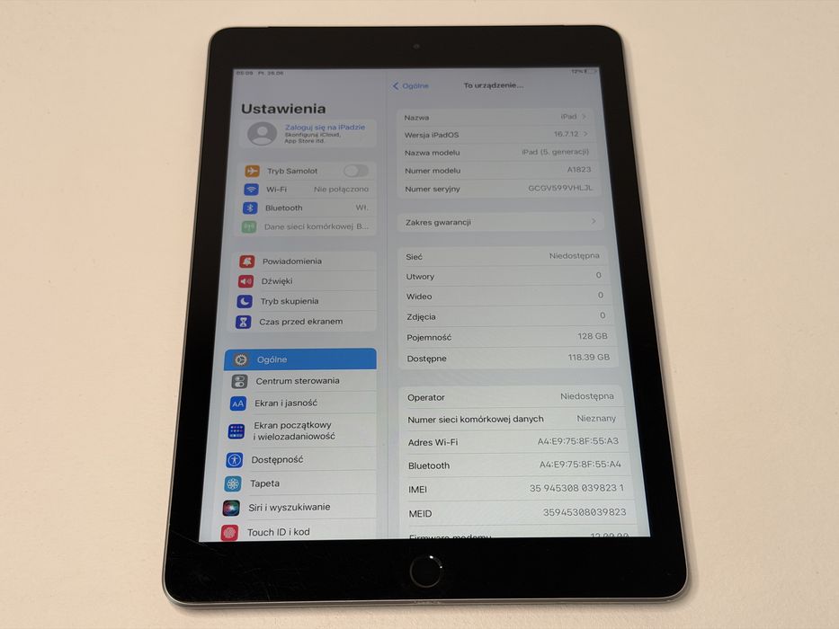 iPad 5 (A1823) - 128GB - Cellular (LTE) - faktura VAT 23%