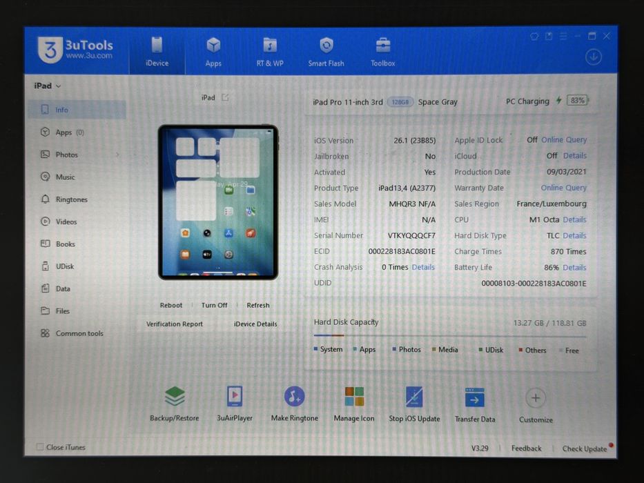 iPad Pro 11 3. gen. (A2377) - 128GB - Apple M1 - faktura VAT 23%