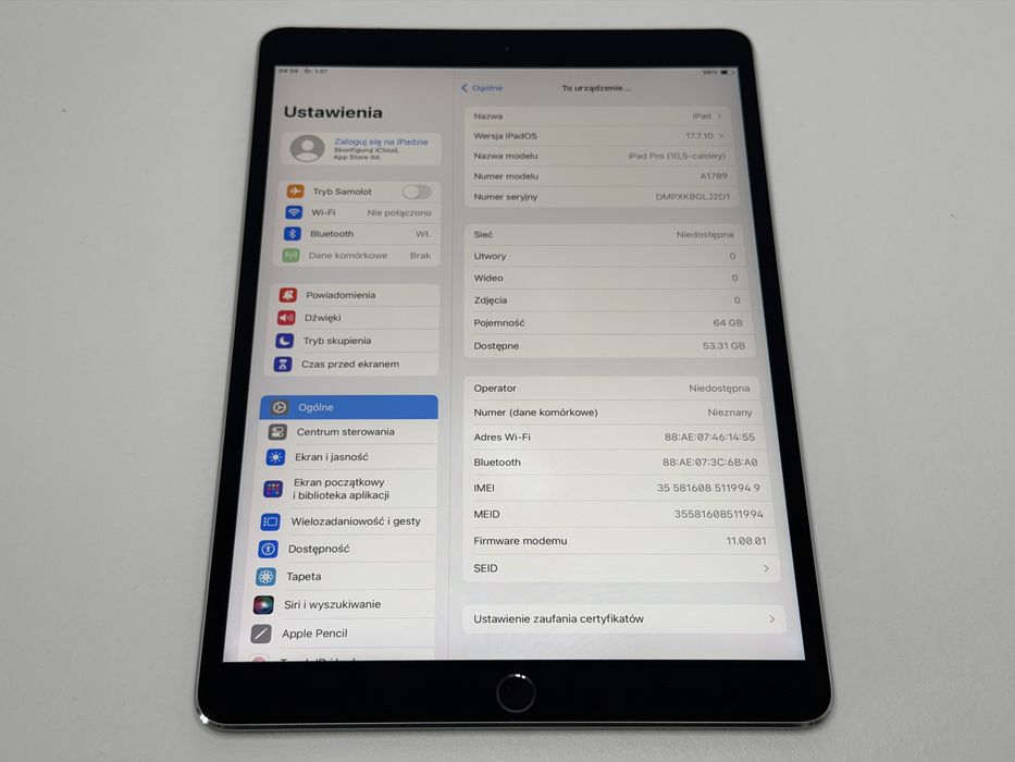 iPad Pro 10.5 (A1709) - 64GB - Cellular (LTE) - faktura VAT 23%