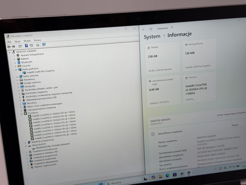 Microsoft Surface Pro 7 (1866) - i5/8GB/256GB - wada - faktura VAT 23%