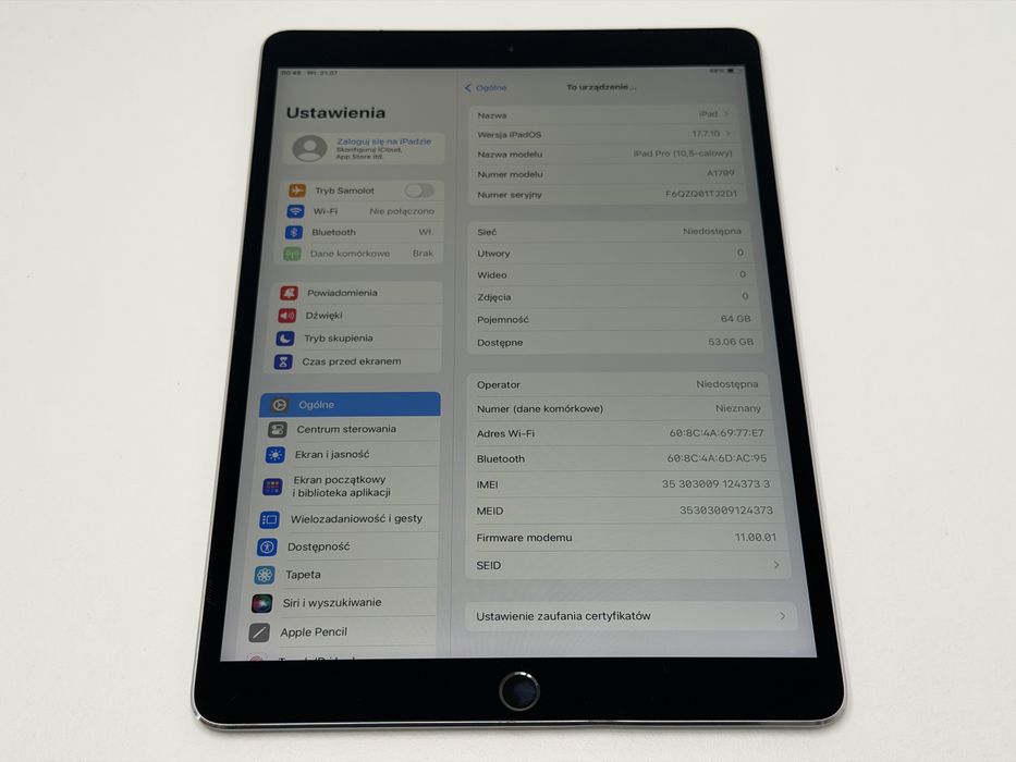 iPad Pro 10.5 (A1709) - 64GB - Cellular (LTE) - faktura VAT 23%