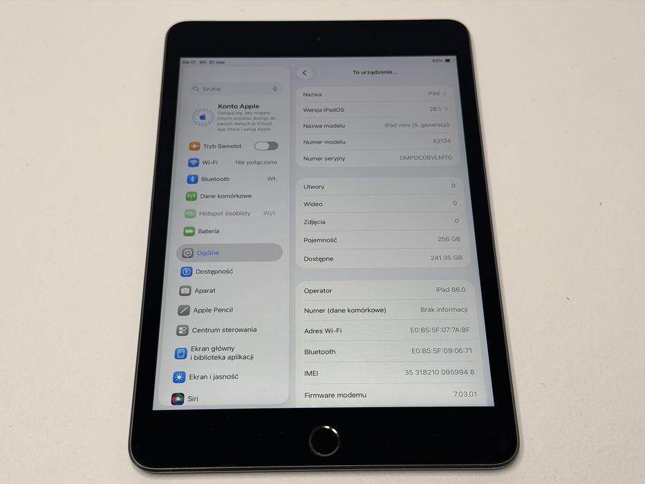 iPad mini 5 (A2124) - 256GB - Cellular (LTE) - faktura VAT 23%