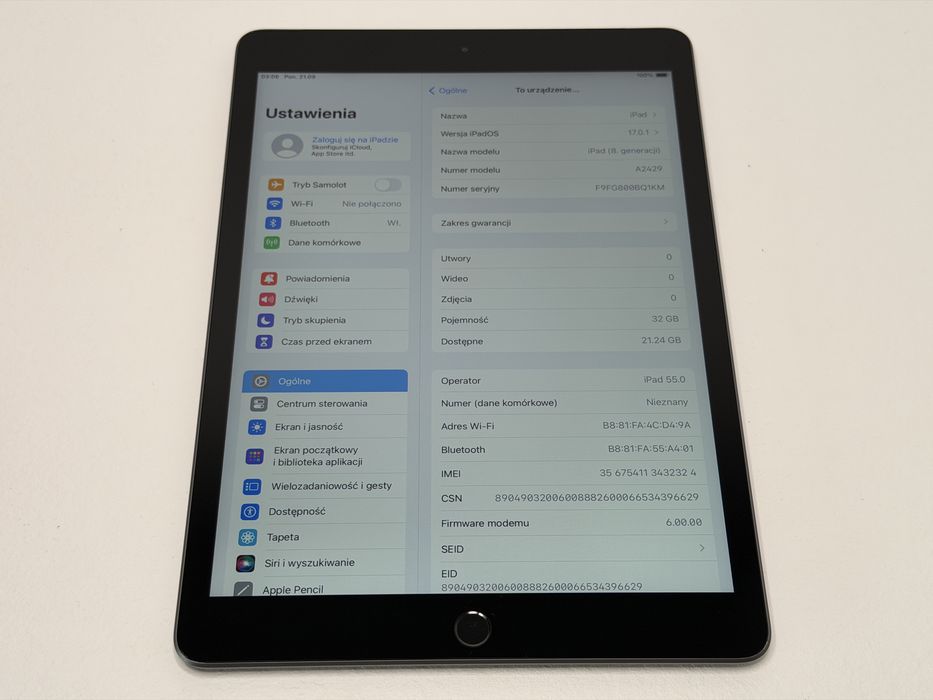 iPad 8. gen. (A2429) - 32GB - Cellular (LTE) - Space Gray - faktura VAT 23%