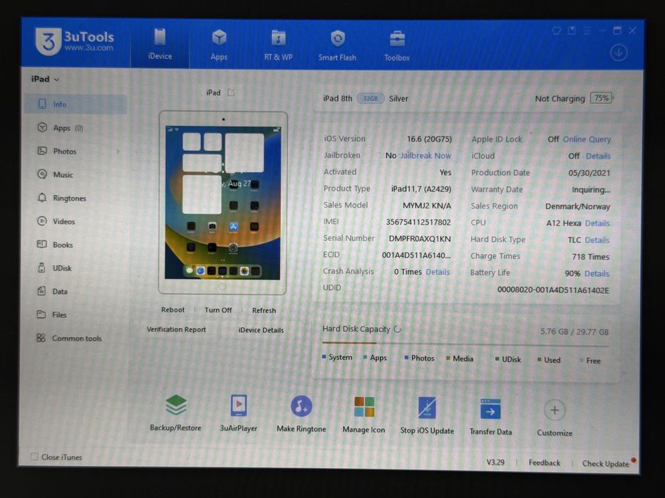 iPad 8. gen. (A2429) - 32GB - Cellular (LTE) - Silver - faktura VAT 23%
