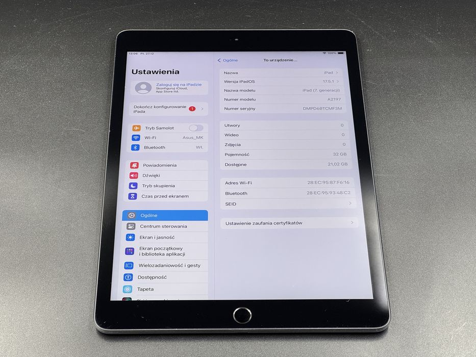 iPad 7. gen. 32GB (A2197) - faktura VAT 23%
