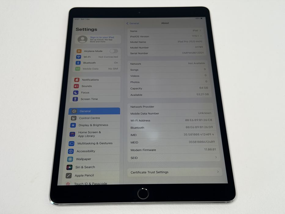 iPad Pro 10.5 (A1709) - 64GB - Cellular (LTE) - Space Gray - faktura VAT 23%